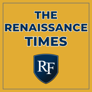 River Falls shield and words Renaissance Times